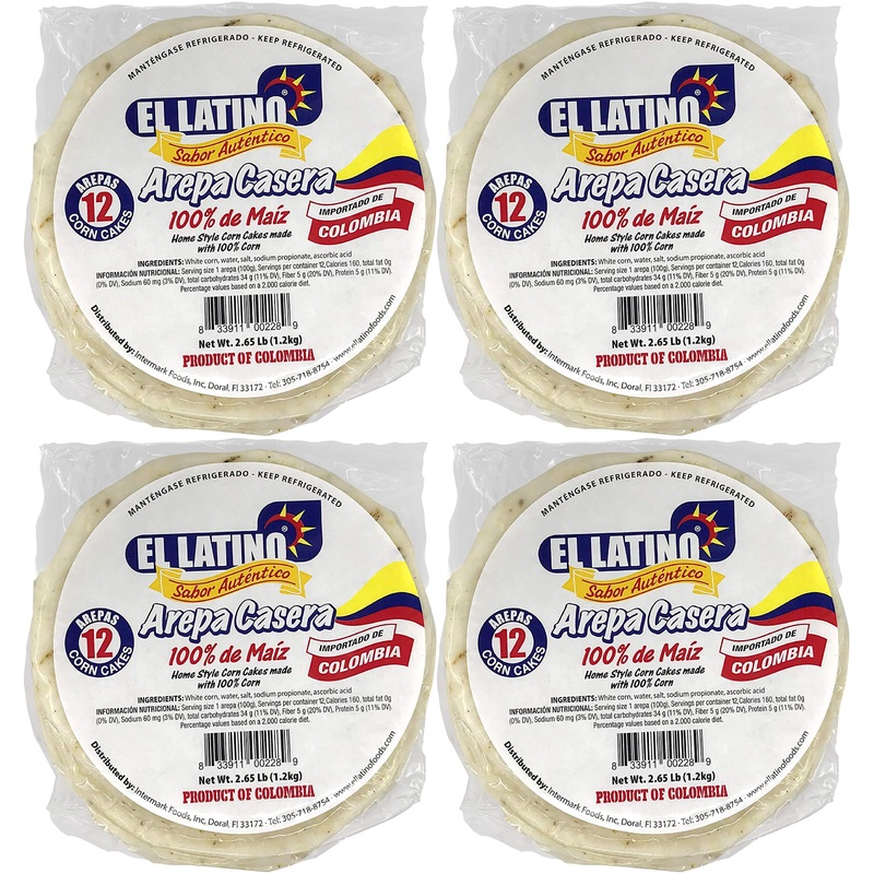 El Latino Arepas Colombianas Blancas. 4 Packs Of 12 Each. Total 48 Arepas