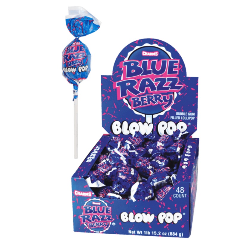 Charms Blow Pops Blue Razz Berry Blue Raspberry Flavor 48ct