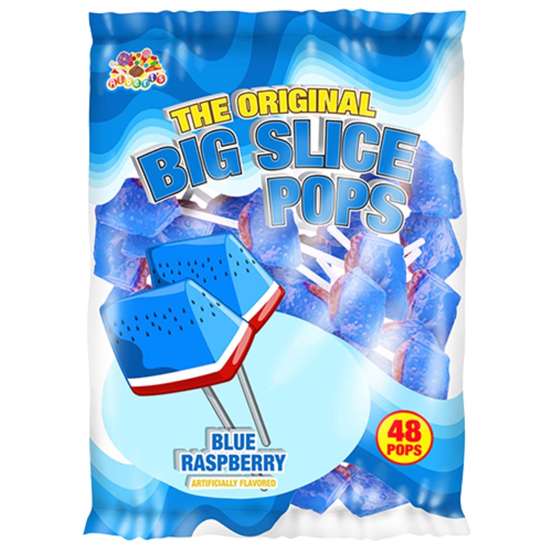 Big Slice Pops Blue Raspberry Lollipops - Bag of 48