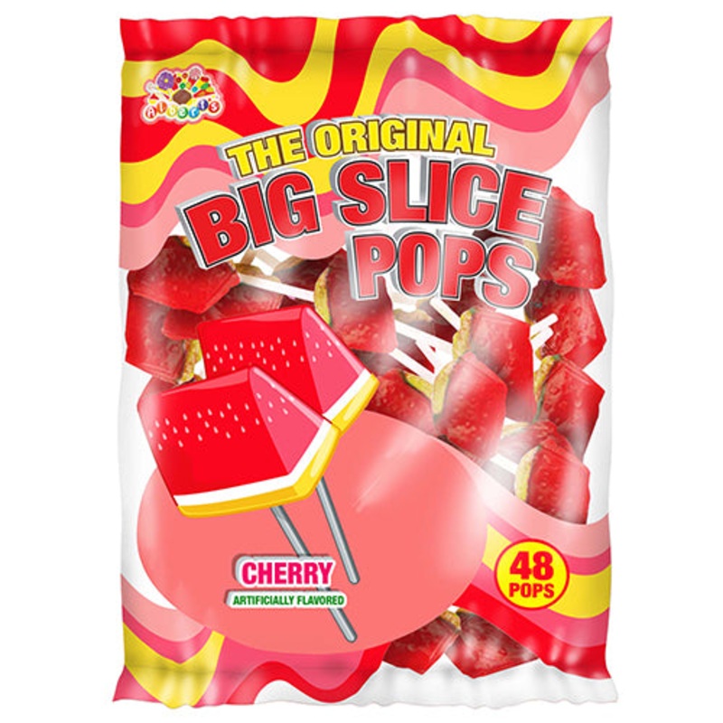 Big Slice Pops Cherry Lollipops - Bag of 48
