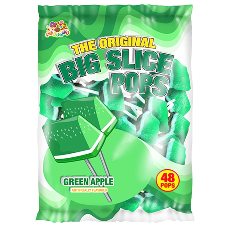 Big Slice Pops Green Apple Lollipops - Bag of 48