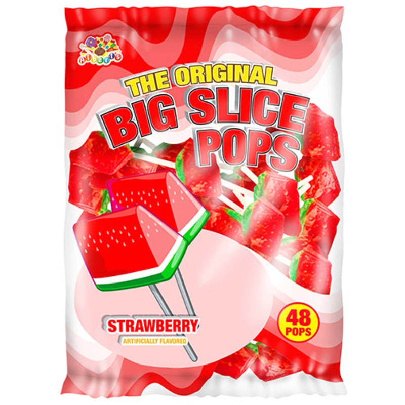 Big Slice Pops Strawberry Lollipops - Bag of 48