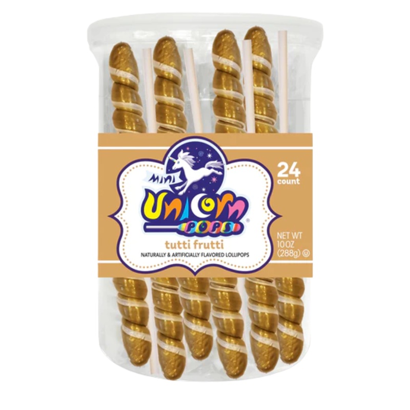 Gold & White Tutti Frutti Mini Unicorn Pop - 24 Count Tub