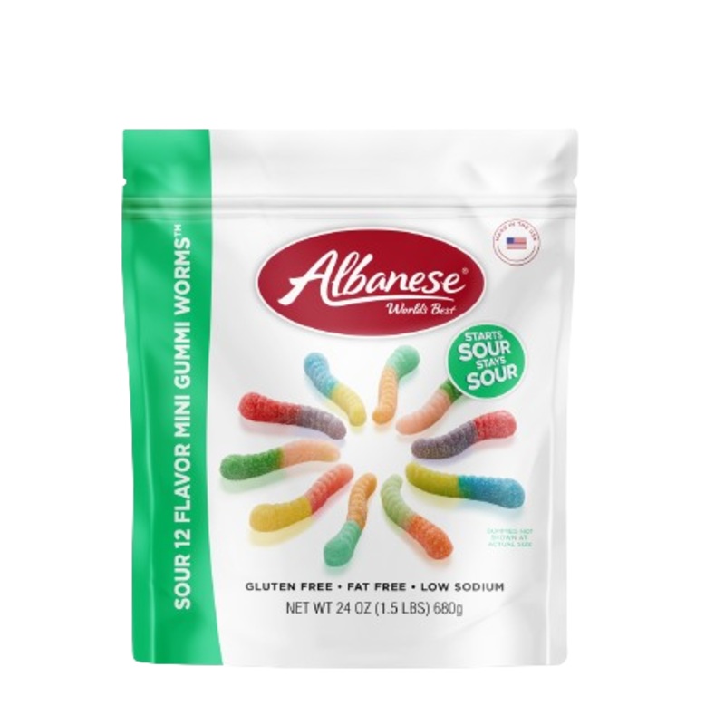 Albanese Sour 12 Flavor Mini Gummi Worms 24 oz. Bag