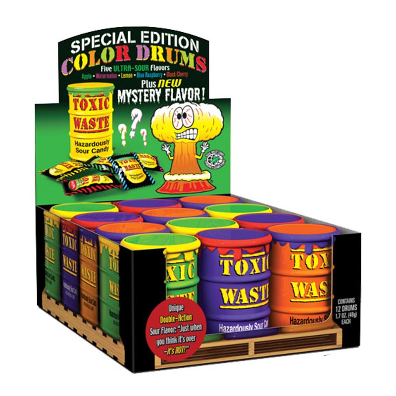 Toxic Waste Colored Drums Candy 12 Count