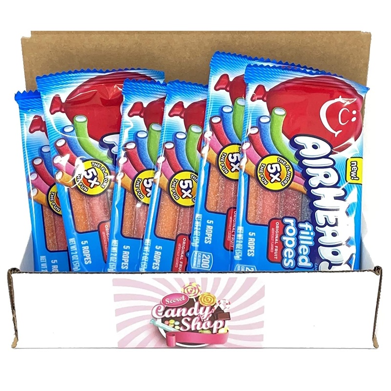 Airheads Filled Ropes Original Fruit Flavor (Pack of 6, total of 30 Ropes)