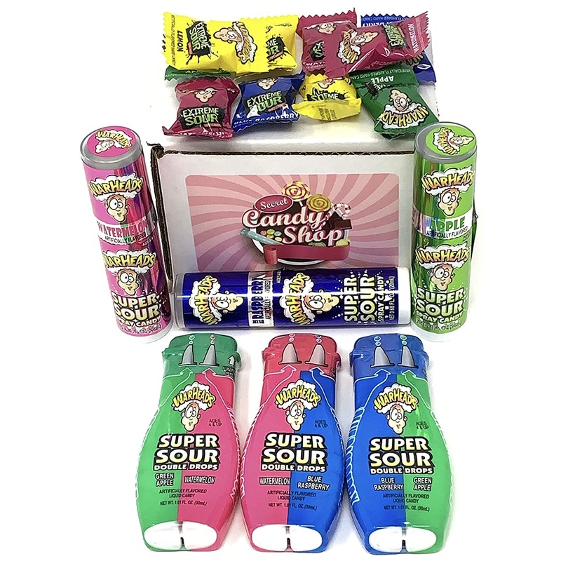 Warheads Super Sour Double Drops & Spray Variety Pack of 6 (1 of each) + Free 10 Warheads Sour Candy