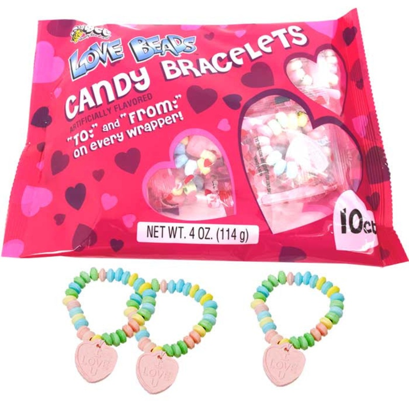 Valentine's Love Beads Candy Bracelets 10 Count