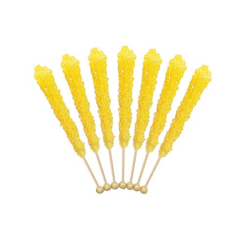 Yellow Banana Flavored Rock Candy Crystal Sticks - Tub of 36