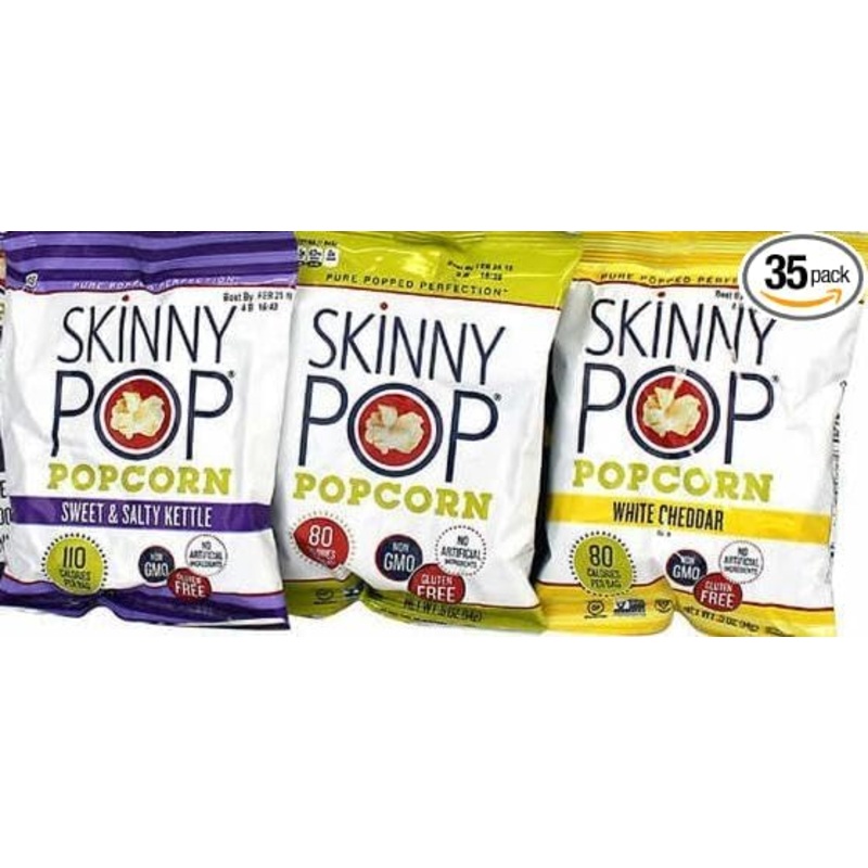 Blunon Skinny Pop Popcorn Variety Pack - Snack Bags Assortment Care Package .5/.8 Oz 35 Count 21.6 Ounce 0.5 Ounces