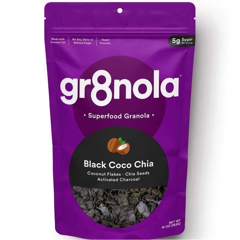Gr8Nola Black Coco (Charcoal) Chia - Healthy, Low Sugar, Vegan Granola Cereal - Made With Superfoods Chia Seeds And Activated Ch