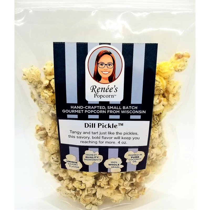 Ren  Es Dill Pickle Gourmet Popcorn - Tangy And Tart Just Like The Pickles, This Savory And Crunchy Bold Flavor Delights On Hand