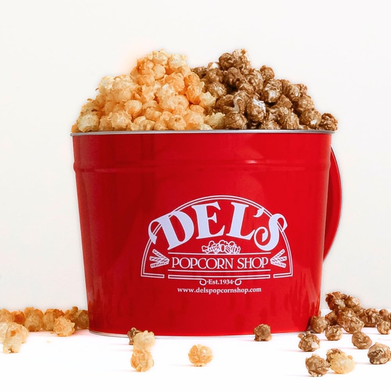 2 Gallon Popcorn Tin Gift - Half Cheese/Half Caramel Gourmet Popcorn Gift Tin - Del'S Popcorn Shop