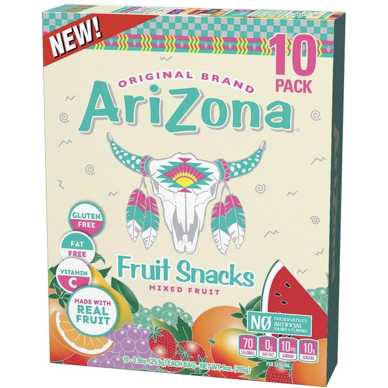 AriZona Iced Tea Fruit Snacks, Mixed Fruit, 0.9 oz (10 count) - Delicious, Chewy, Fruity Treats for On-the-Go Snacking