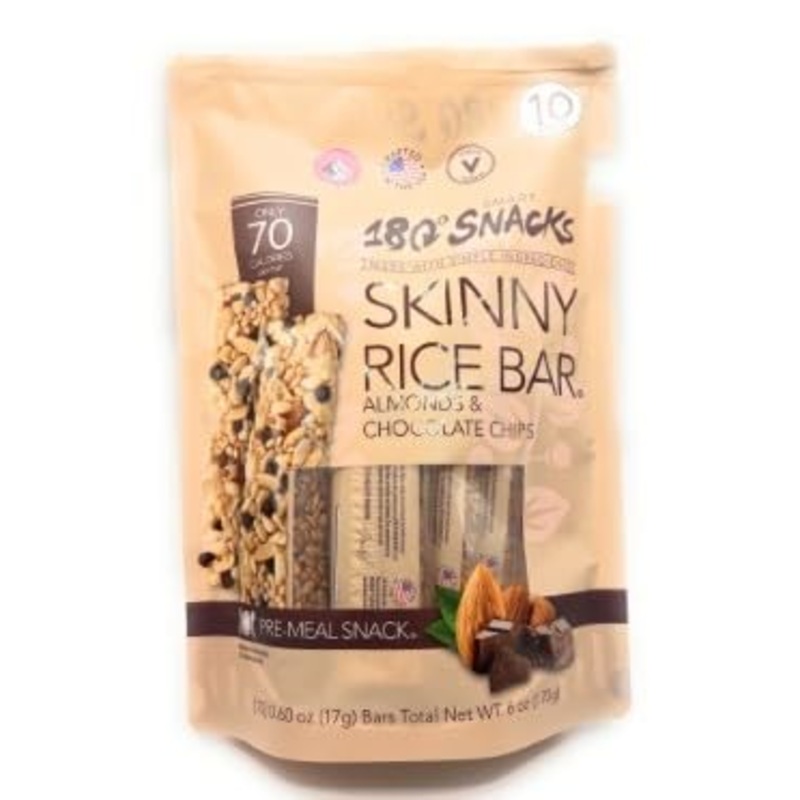 180 Snacks, Skinny Rice Bar, Almond & Chocolate Chips, 10 Bars