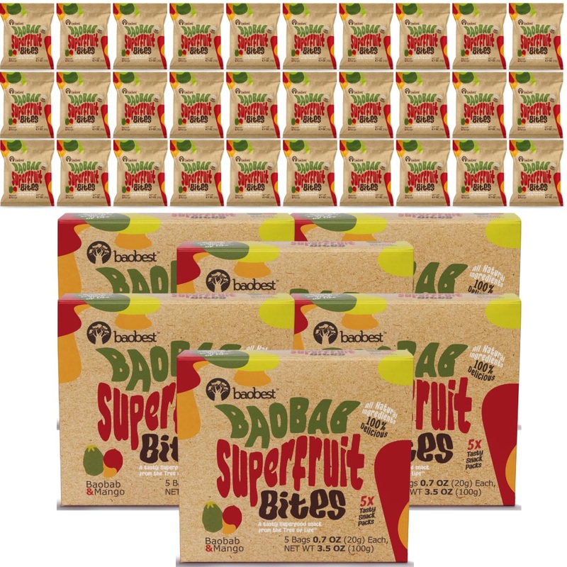 Baobest Superfruit Bites - Baobab Chews Mango Snack Pack - Vegan, Gluten Free, Preservative Free, Palm Oil Free, High Vitamin C