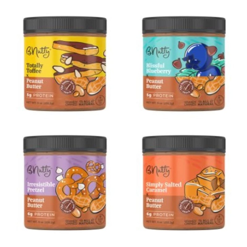 Bnutty Gourmet Peanut Butter Variety Pack | Totally Toffee, Blissful Blueberry, Irresistible Pretzel & Simply Salted Caramel | P