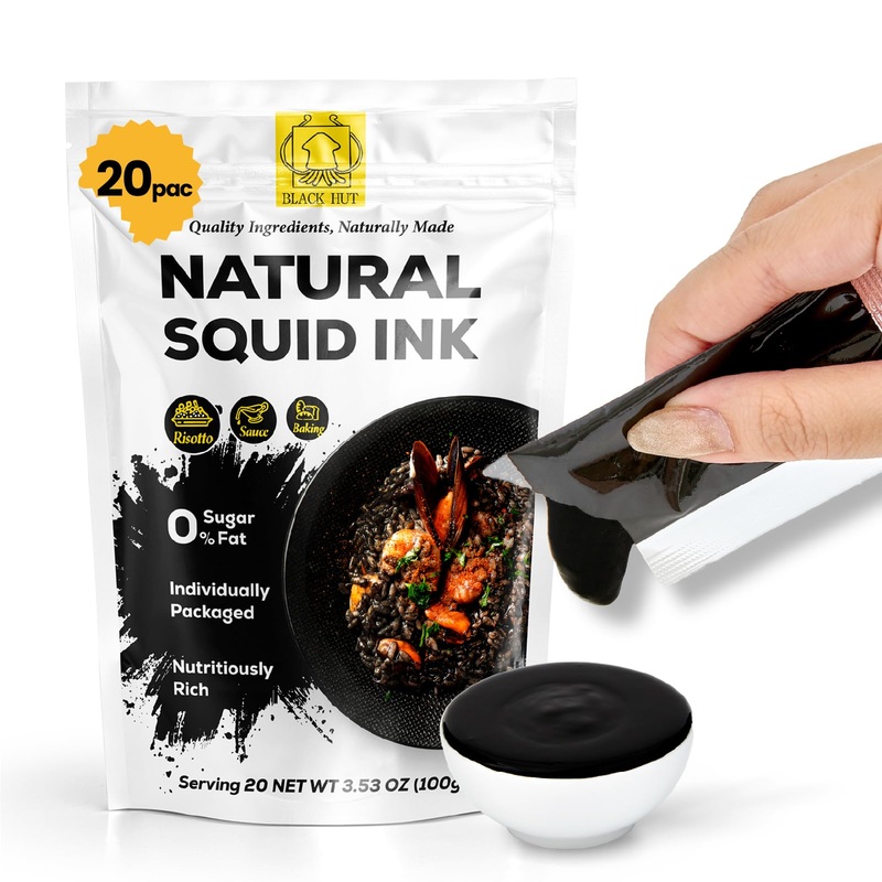 BLACK HUT Black Squid Ink (5g x 20 Pack) - Food Coloring for Rice, Noodles, Pasta, Baking - Halal Certified, 3.53 oz / 100 g