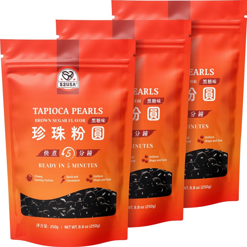52Usa Boba Tapioca Pearl, Black Sugar Flavor, Fresh Bubble Tea Pearl, 8.8 Oz (Pack Of 3), Black Tapioca Pearl For Bubble Tea, Re
