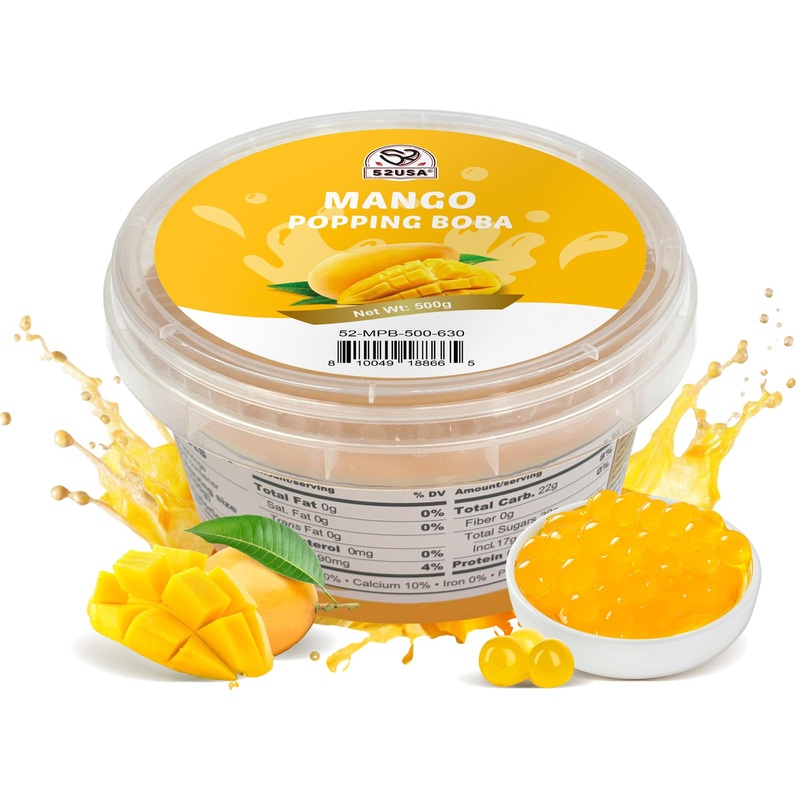 52Usa Mango Popping Boba (500G), Popping Pearls For Bubble Tea, Beverages, Sweets, Ice Cream, Shakes, Desserts & Smoothies Toppi