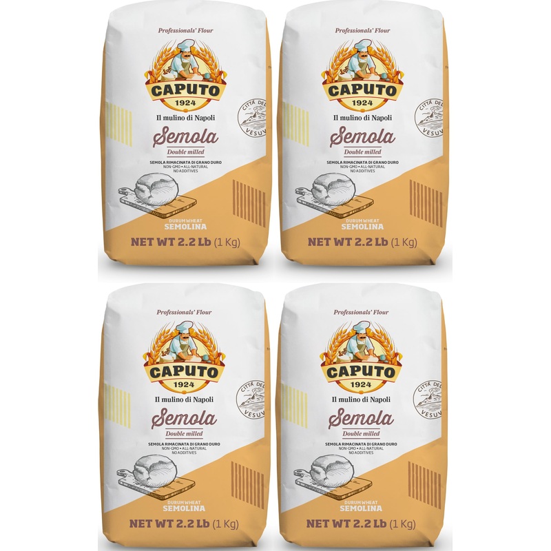 Antimo Caputo Semolina Flour 2.2 Lb Bag (Pack Of 4) - Semola Di Grano Duro, Italian All Natural Flour For Fresh Pasta & Bread Do