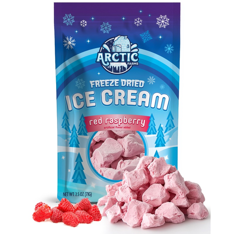 Arctic Farms Freeze Dried Ice Cream Bits Bagged And Boxed - Does Not Melt (Red Raspberry, 2.5Oz)