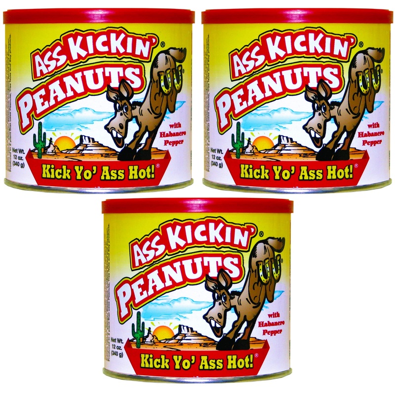 Ass Kickin Habanero Pepper Spicy Hot Peanuts - 12Oz - Ultimate Spicy Gourmet Gift Peanuts - Try If You Dare! 3 Cans
