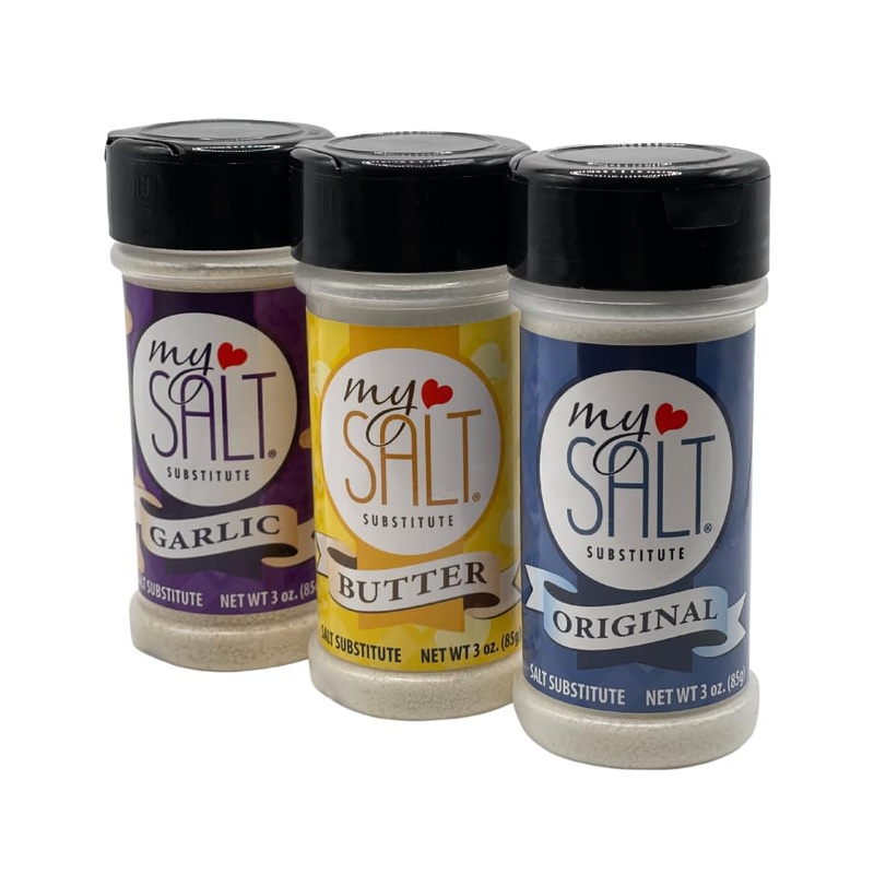 3 Pack - Mysalt Sodium-Free Salt Substitute Variety Pack - 3 Shaker Bundle: Original, Butter, Garlic - 0Mg Sodium - Clean Label