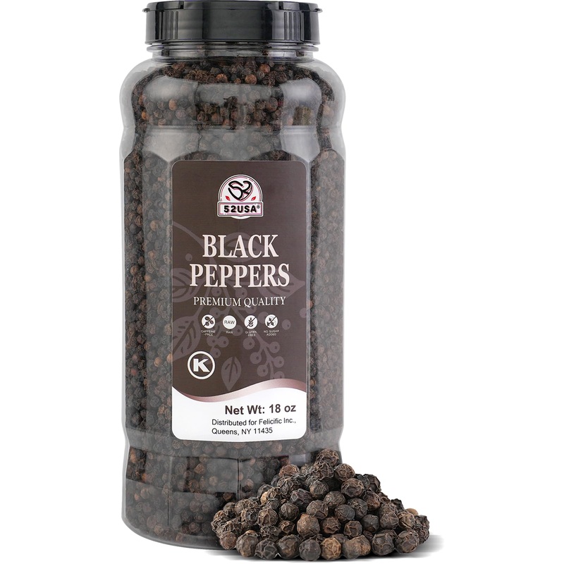 52Usa Whole Black Peppercorns, 18Oz (Pack Of 1), Peppercorns For Grinder Refill, Gluten-Free, Kosher, Non-Gmo, All Natural Black