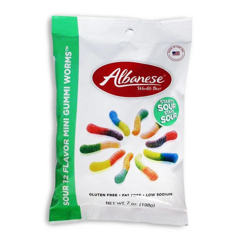Albanese Sour 12 Flavor Mini Gummi Worms Peg Bags: 12-Piece Box