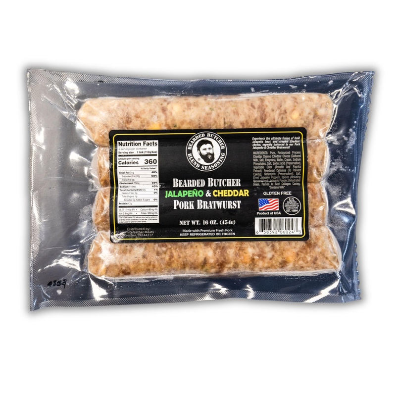 Bearded Butchers Jalapeo & Cheddar Bratwurst 12-Pack (1 Lb Each) - Spicy Jalapeo & Creamy Cheddar - Spicy, Savory, And Flavorful