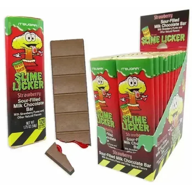 Toxic Waste Slime Licker Strawberry Filled Chocolate Bar: 24-Piece Display