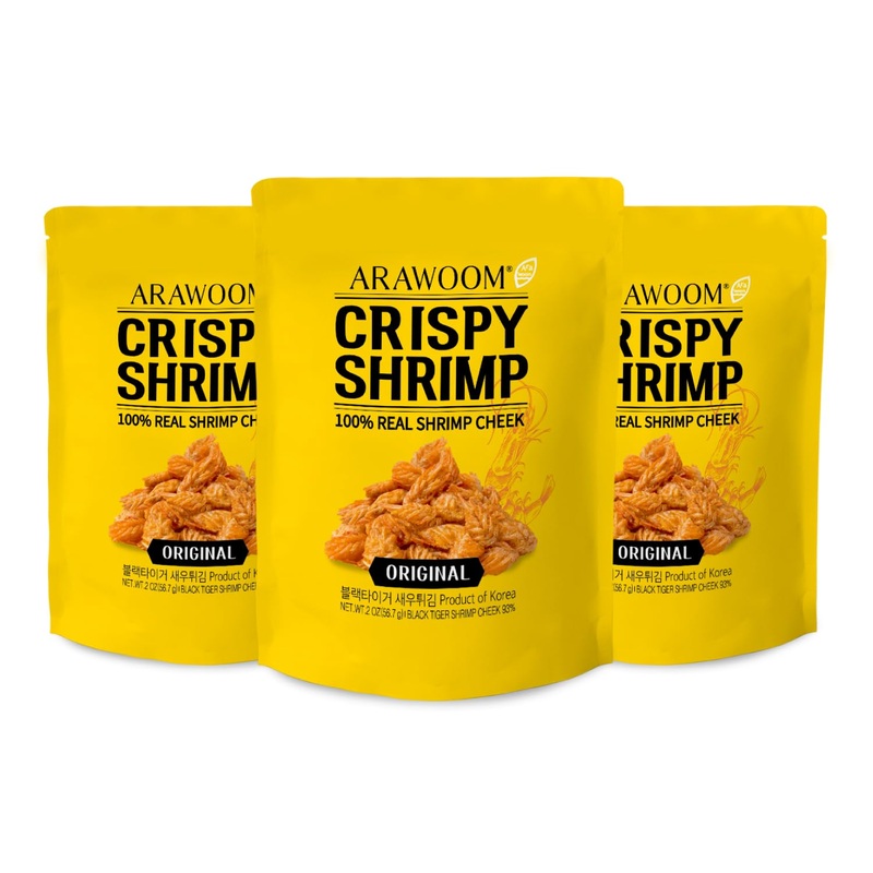 Arawoom - Real Crispy Shrimp Cheek Snack - 100% Real Black Tiger Shrimp [2 Ounce (Pack Of 3)] - Original Flavors - Crunchy Treat