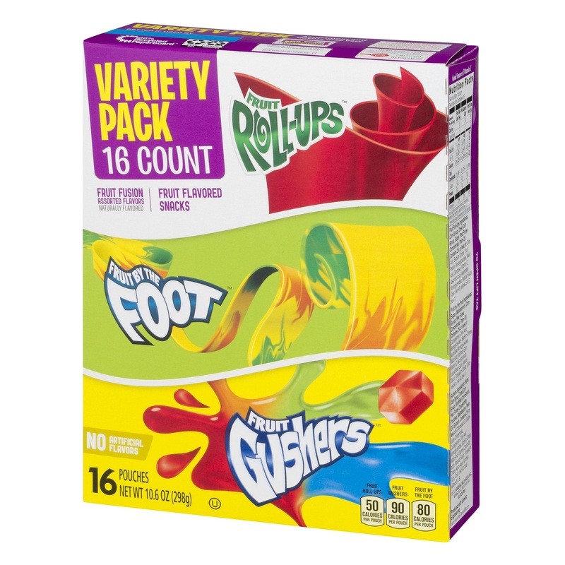 Betty Crocker Fruit Snacks, Fruit Roll-Ups, Fruit By The Foot And Fruit Gushers, Variety Snack Pack, 16 Pouches