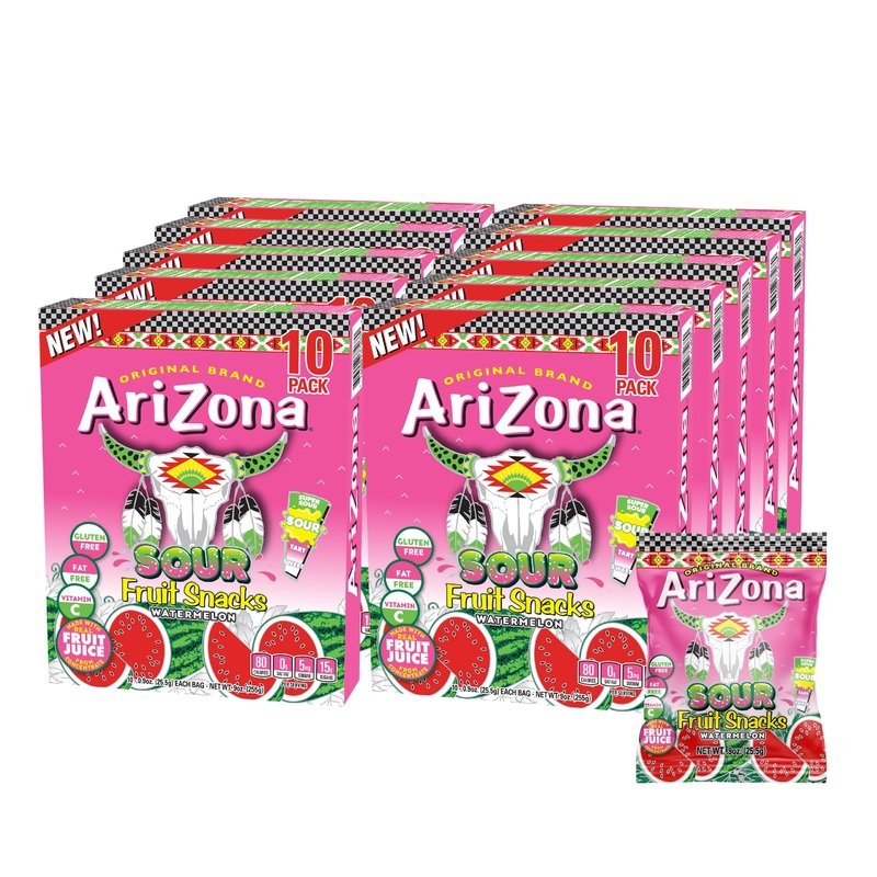 Arizona Fruit Snacks, Sour Watermelon - 10 Boxes Of 10 Ct. 0.9Oz Bags (Total 100 Ct) - Gluten Free - Gummy Chews