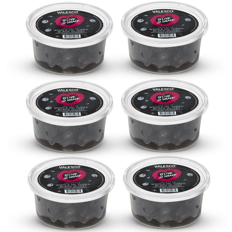 Valesco Whole Oil Cured Black Olives For Snacking, Salads & Charcuterie Boards (6 Oz) Pack Of 6