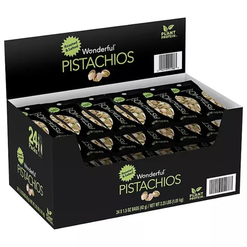 Wonderful Roasted and Salted Pistachios 1.5-Ounce Packs: 24-Piece Box