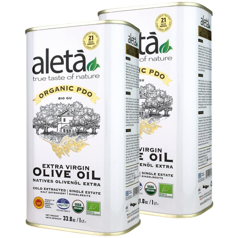 Aleta, Organic & Pdo Extra Virgin Olive Oil, 2025 Gold Award, Certified Single Estate, Crete Greece, First-Cold Press, 1 Lt (33.