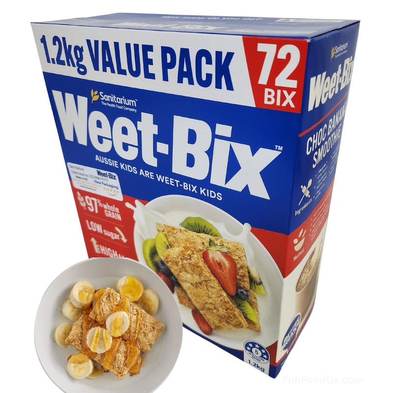 Aussie Made Weet-Bix 97% Wholegrain (1.2Kg Value Pack 72 Bix) By Sanitarium Health Food Company Australia. Low In Sugar. Goodnes