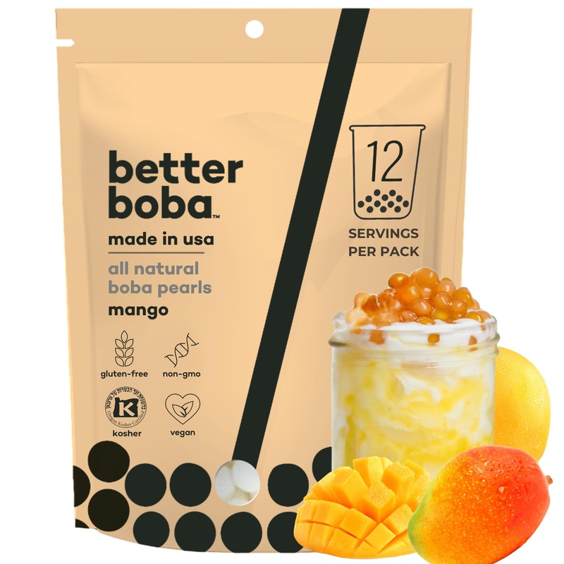 Better Boba All-Natural Mango Boba Pearls | Kosher, Vegan, Gluten-Free, Non-Gmo Popping Boba For Bubble Tea, Desserts| 8 Oz Pack