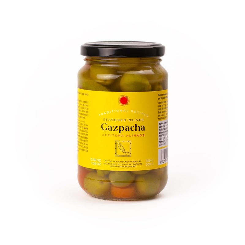Triana Olivas By Don Gastronom. Seasoned Gazpacha Olives. 350G (12.35Oz).