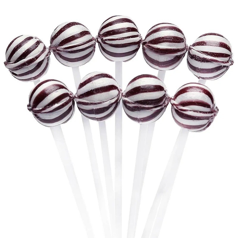 YumJunkie Sassy Spheres Cherry Black Striped Ball Lollipops - Petite: 400-Piece Bag