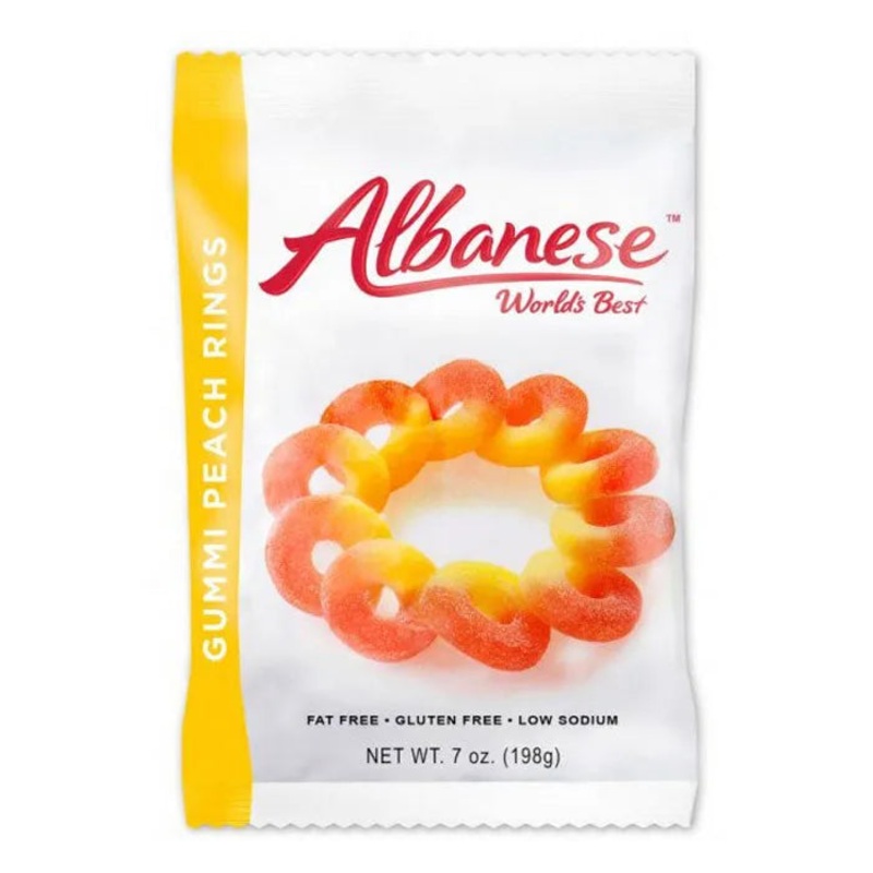 Albanese Gummy Peach Rings Peg Bags: 12-Piece Box