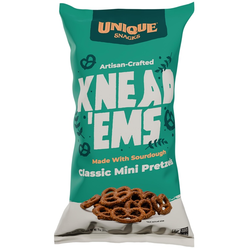 Unique Snacks Knead 'Ems, Sourdough Mini Pretzels, Artisan-Crafted Vegan Snacks, Non-Gmo, Kosher Chips, 11 Oz. Snack Bags, Pack
