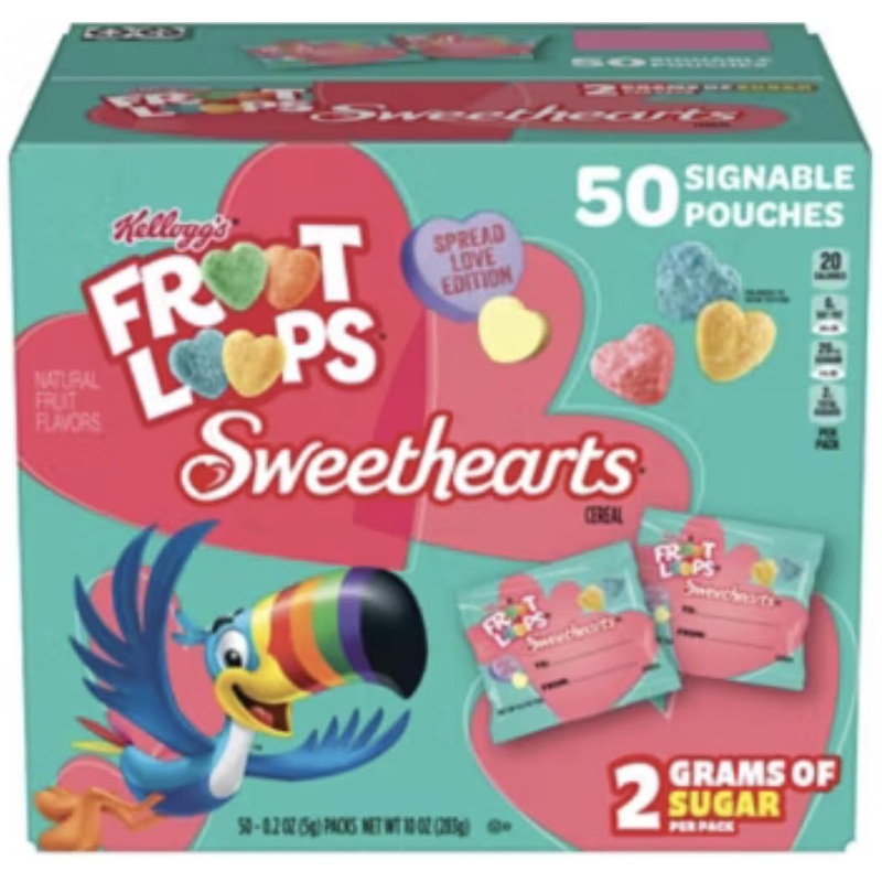Valentine'S Day Gift For Kids- Froote Loopes Sweethearts Cereal Snacks 50 Pouches Individually Wrapped - Perfect For Classroom E