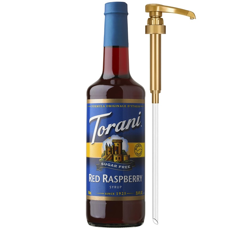 Torani Sugar Free Syrup, Red Raspberry, Dairy Friendly Flavoring For Drinks, Zero Calorie, Glass Bottle With Pump Included, 25.4