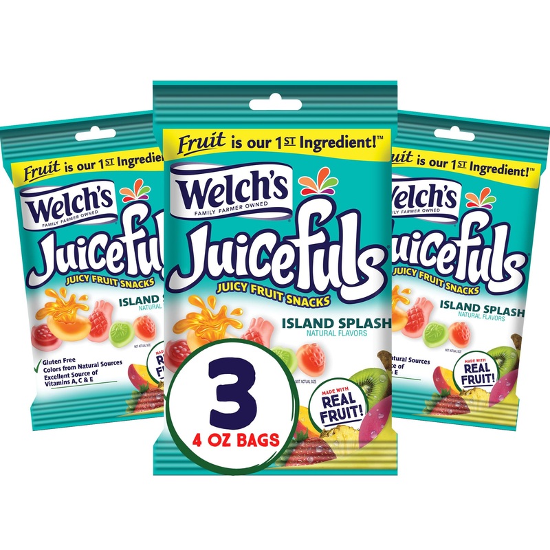 Welch'S Juicefuls Juicy Fruit Snacks, Island Splash, Fruit Gushers, Gluten Free, 4 Oz Sharing Size Bags (Pack Of 3)