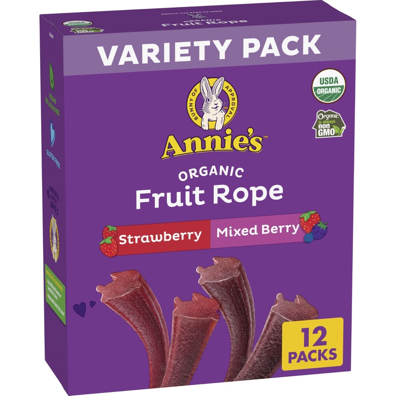 Annie'S Organic Fruit Rope Variety Pack, Strawberry And Mixed Berry, Made With Real Fruit, 8.04 Oz