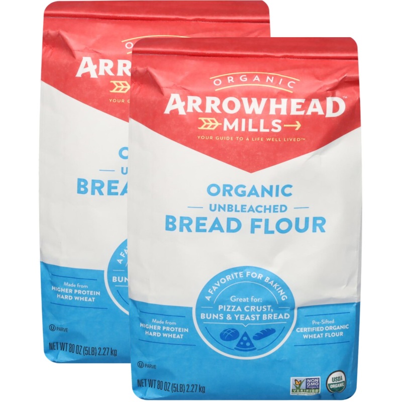 Arrowhead Mills Organic Non-GMO Unbleached Bread Flour, 5lb (Pack of 2) - Perfect for Baking Delicious Bread and Pastries