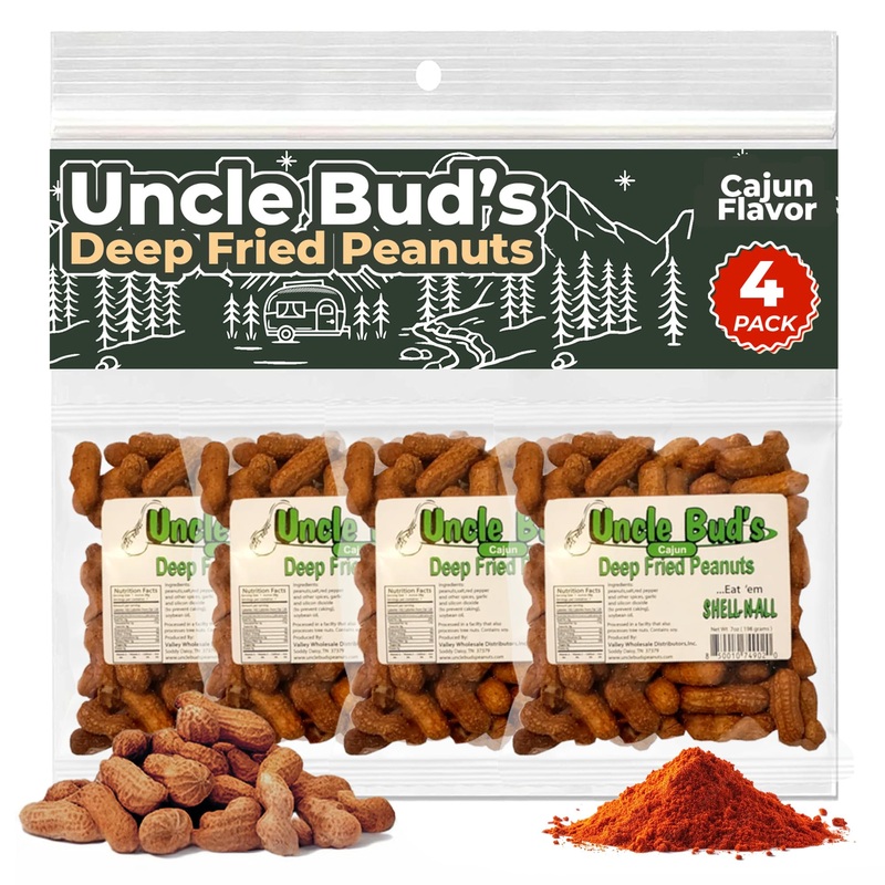 Uncle Bud'S Deep Fried Cajun Peanuts In The Shell (4-Pack) | Hot And Spicy Peanuts, Shareable Snacks For Family & Friends, In Sh